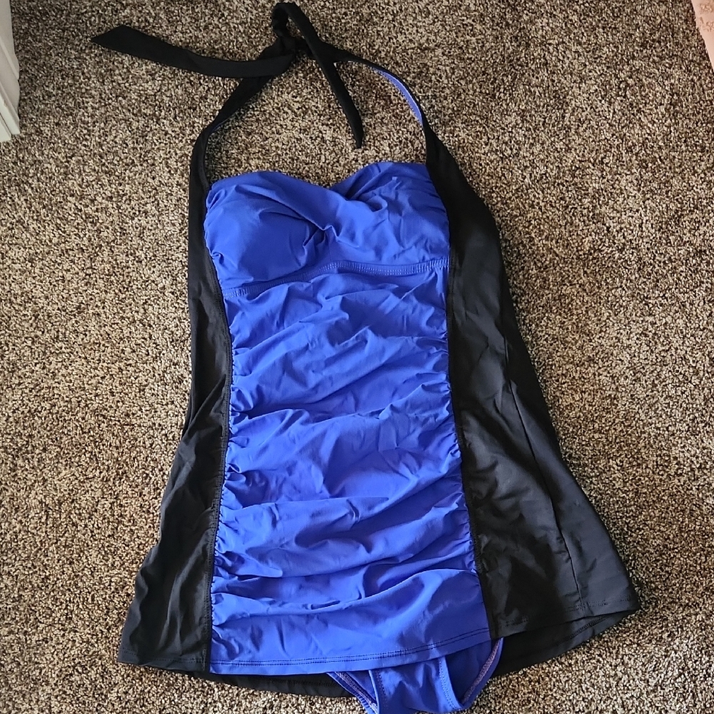 SPANX Royal Blue and Black One Piece Swimsuit